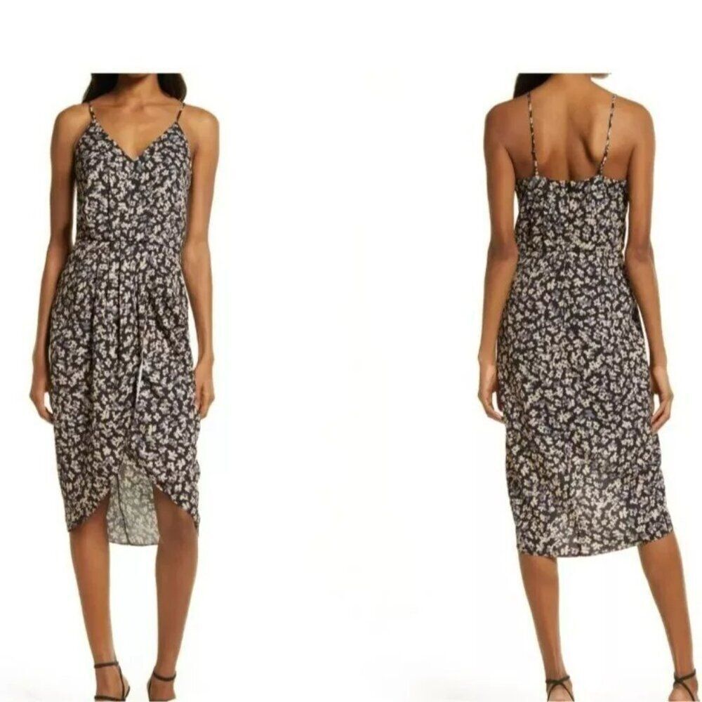 Chelsea 28 Sz S Black Floral Spaghetti Strap High Low Tulip Hem Lined Dress